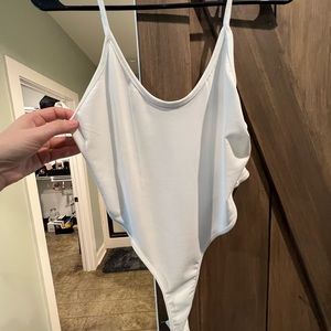 Shein High legged Thong V neck Body suit White